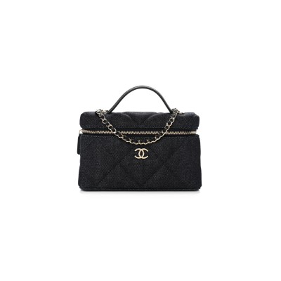 CHANEL MASTER DENIM QUILTED TOP HANDLE SLIM VANITY CASE WITH CHAIN DARK BLUE (19.5*17*5cm) 